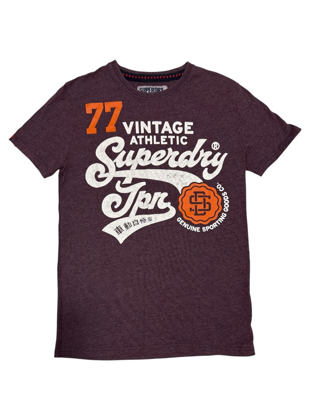 Superdry Maroon Graphic Logo Tee with Orange & White Details
